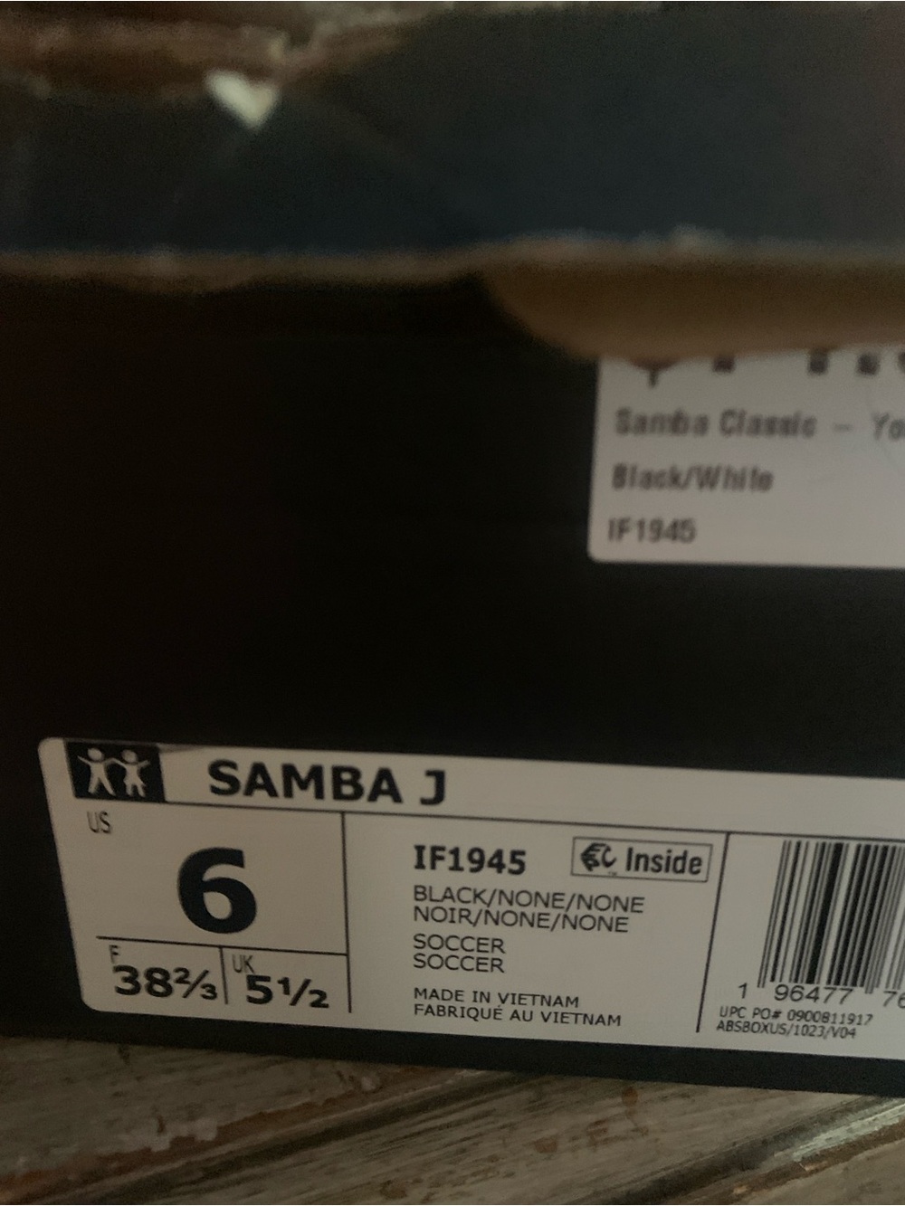 Adidas Samba J IF1945 Black White Gum Sole Youth 6 Women’s 7–7.5 NWT - Picture 5 of 6